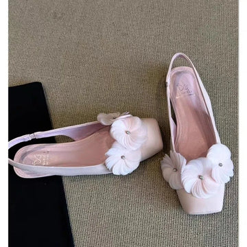 Xajzpa New Style Women's Fashion Flower Wrapped Back Trip Sandals Pointed Toe Shallow Mouth One Strap Soft Sole Low Heel Shoes